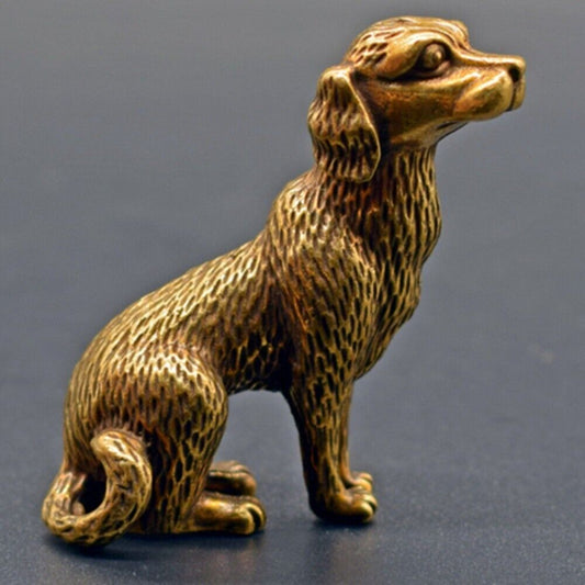 Solid copper vintage puppy figurine, hand-carved bronze trinket, perfect for watch accessory displays.