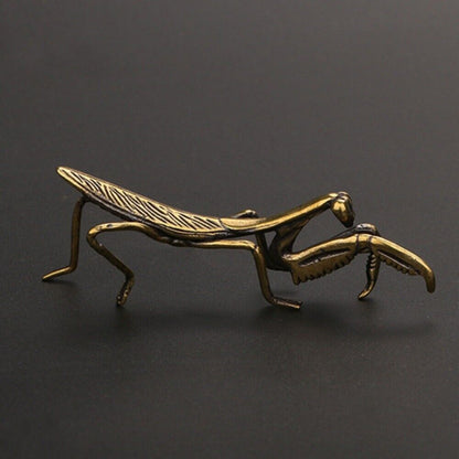 Vintage solid copper mantis trinket, hand-carved bronze figurine for watch accessory decor.