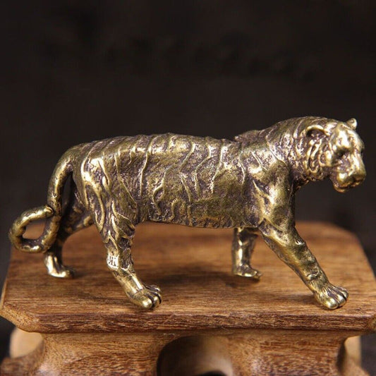 Solid copper Manchurian Tiger bronze figurine with intricate hand-carved details, perfect collectible decor.