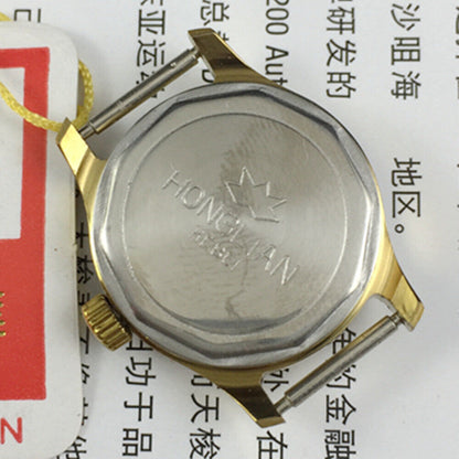 25mm HONGLIAN lady watch with golden nail markers, round gold case, manual mechanical movement, elegant design.
