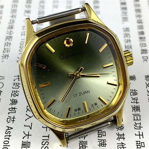 33mm Shanghai Manual Mechanical Watch Golden Nail Gradient Dark Green Dial