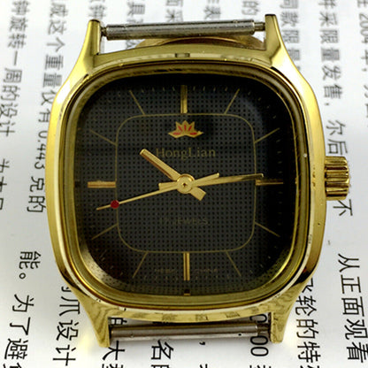 34mm HONGLIAN Manual Mechanical Watch Black Dial Golden Nail Square Golden Case