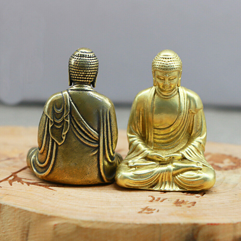 Hand-carved solid copper Buddha trinket, vintage bronze figurine perfect for meditation and home decor.