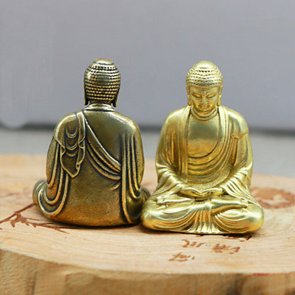 Hand-carved solid copper Buddha trinket, vintage bronze figurine perfect for meditation and home decor.