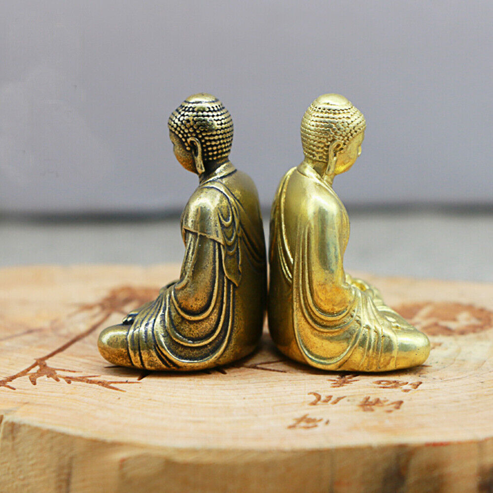 Hand-carved solid copper Buddha trinket, vintage bronze decor for meditation spaces.