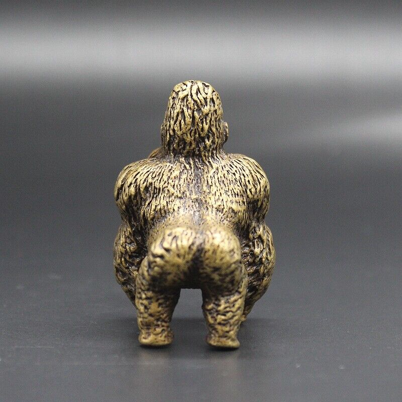 Vintage handmade solid copper gorilla figurine, detailed bronze carving trinket accessory.
