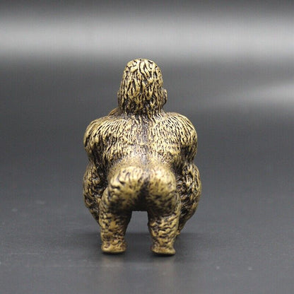 Vintage handmade solid copper gorilla figurine, detailed bronze carving trinket accessory.
