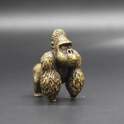 Solid copper gorilla figurine, vintage bronze finish with intricate hand-carved details.