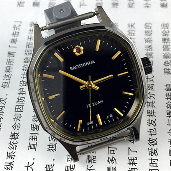 Shanghai Manual Mechanical Watch Golden Nail Black Dial Octagonal Case 17 Jews
