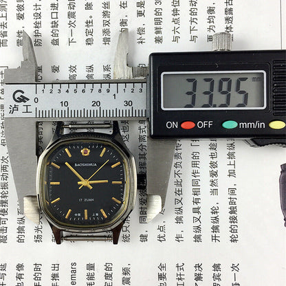 Shanghai Manuelle Mechanische Uhr Goldene Nagel Schwarzes Zifferblatt Achteckige Fall 17 Juden