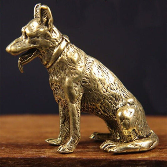 Hand-carved Solid Copper Big Yellow Dog figurine, bronze finish, perfect collectible decor.