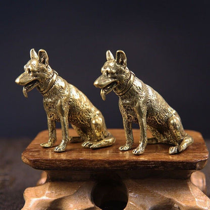 Hand-carved solid copper Big Yellow Dog figurine with bronze finish, collectible decor.