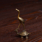 Solid Copper Turtle and Crane Trinket Vintage Hand Carved Bronze Model Figurines
