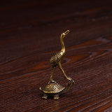 Solid Copper Turtle and Crane Trinket Vintage Hand Carved Bronze Model Figurines
