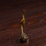 Solid Copper Turtle and Crane Trinket Vintage Hand Carved Bronze Model Figurines