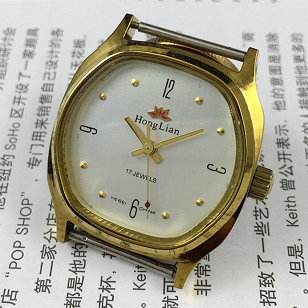 33mm HONGLIAN manual watch with golden numerals and square case, classic style for elegant wristwear.