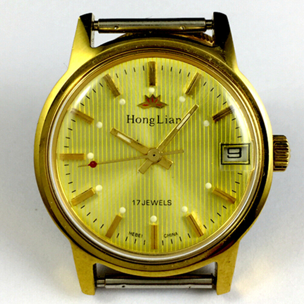 HONGLIAN 33mm manual mechanical watch with single calendar, luminous hands, and classic design.