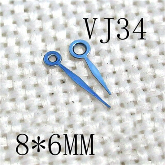 Blue plated 8x6mm watch hands for Hattori Epson TMI VJ34 movement, 2-hand design.