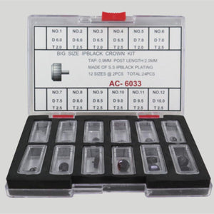 24pcs Big Size Stainless Steel Black Watch Crown Assortment Kit Watch Parts
