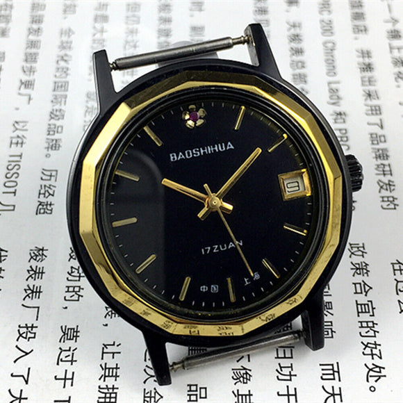 37mm Shanghai Manual Mechanical Watch Single Calendar Dodecagonal Black Case