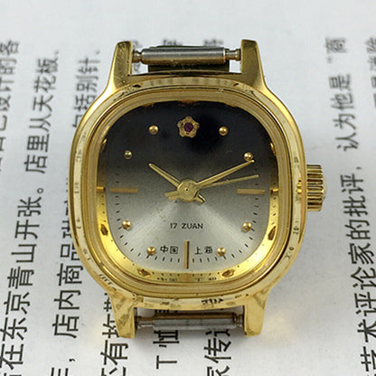Golden 23mm Shanghai Lady Watch with Square Case and 17 Jewels, manual mechanical movement