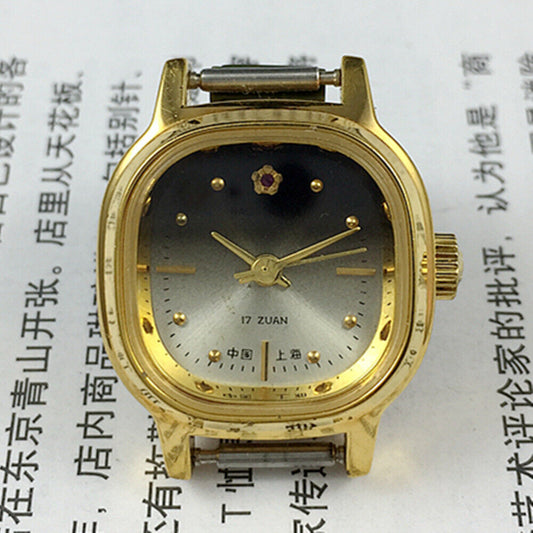 Golden 23mm Shanghai Lady Watch with Square Case and 17 Jewels, manual mechanical movement