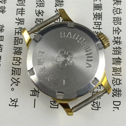Montre mécanique manuelle Shanghai pour femme, cadran marron dégradé à clous dorés, 3 aiguilles