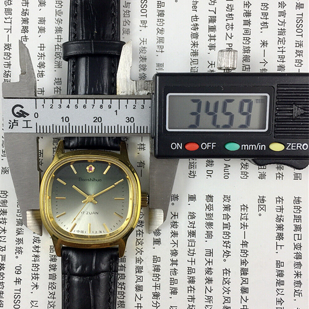 Shanghai 34mm manual mechanical watch with green dial, golden markers, 17 jewels precision craftsmanship