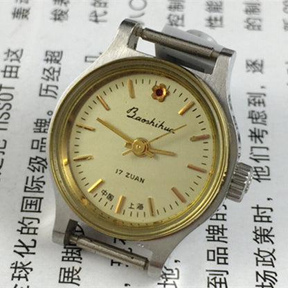 23mm Shanghai Lady Watch with golden nail markers and round golden case, manual mechanical movement.