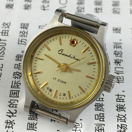 23mm Shanghai Lady Watch with golden nail markers and round golden case, manual mechanical movement.