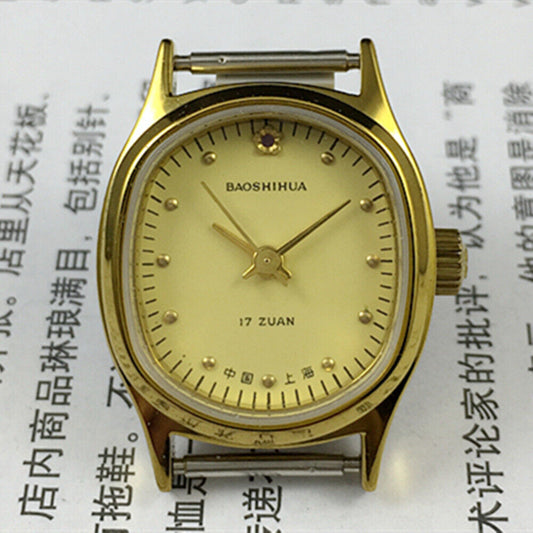 23mm Shanghai Manual Mechanical Lady Watch Golden Nail Yellow Dial Oval Case