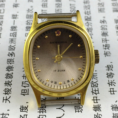 23mm Shanghai Lady Watch with golden nails and gradient brown dial, elegant manual mechanical timepiece.
