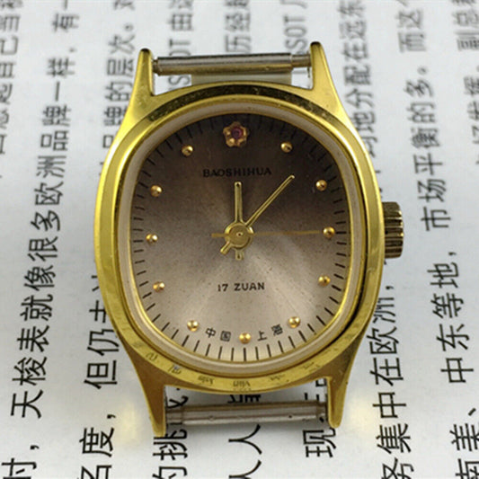 23mm Shanghai Lady Watch with golden nails and gradient brown dial, elegant manual mechanical timepiece.