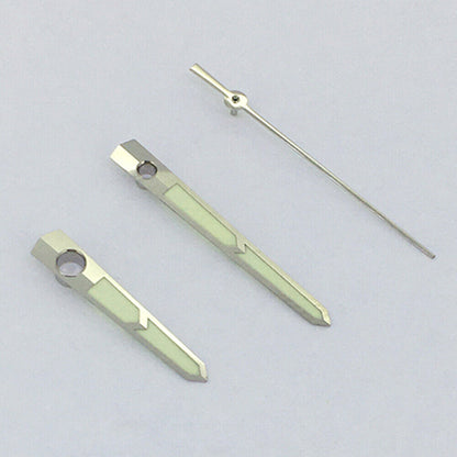 Green luminous watch hands for China Made 8215/2813/Miyota 8N24 movement, enhancing night visibility and precision.