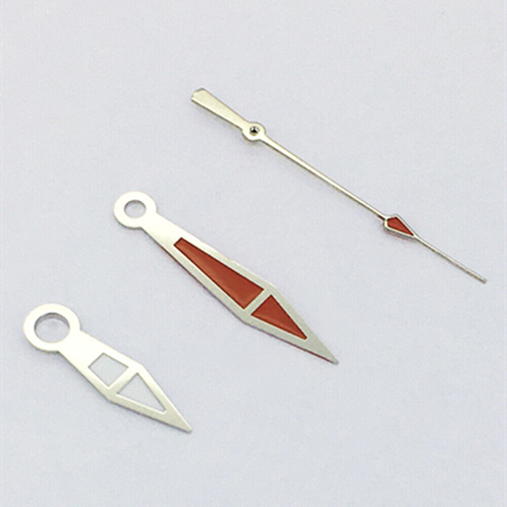 Green lume orange polished watch hands set for Asian 8215/2813/8205 movement, durable and precise.