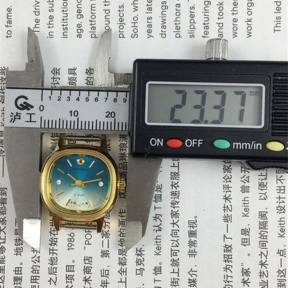 Manual Mechanical Lady Watch Golden Nail Square Case Gradient Blue Dial 3 Hands