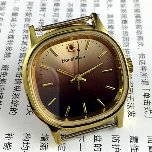 Shanghai Manuelle Mechanische Uhr Golden Nail Square Case Farbverlauf Braunes Zifferblatt