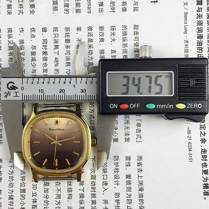 Montre mécanique manuelle Shanghai Golden Nail, boîtier carré, cadran marron dégradé