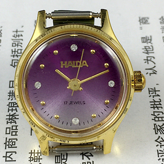 23mm SHANGHAI HAIDA lady watch with manual mechanical movement and imitation diamond markers
