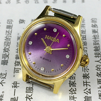 23mm SHANGHAI HAIDA lady watch with manual movement, imitation diamond markers, elegant black leather strap