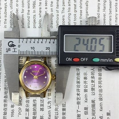 23mm SHANGHAI HAIDA lady watch featuring manual mechanical movement and sparkling imitation diamond markers