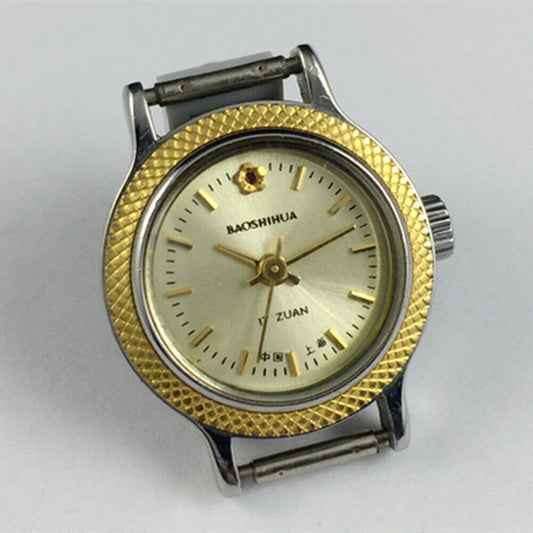 Montre mécanique manuelle Shanghai pour femme, cadran jaune doré, boîtier rond, 17 pouces