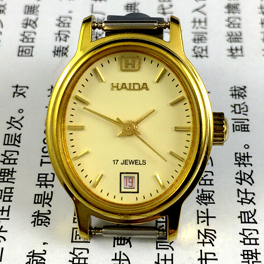 Golden nail oval case 23mm manual mechanical lady watch with single calendar at 6.