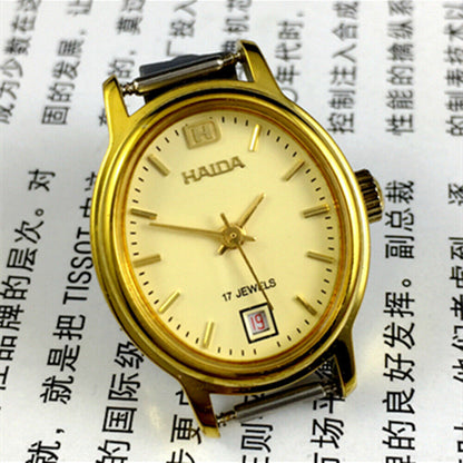 Golden nail oval case 23mm manual mechanical lady watch with single calendar at 6.
