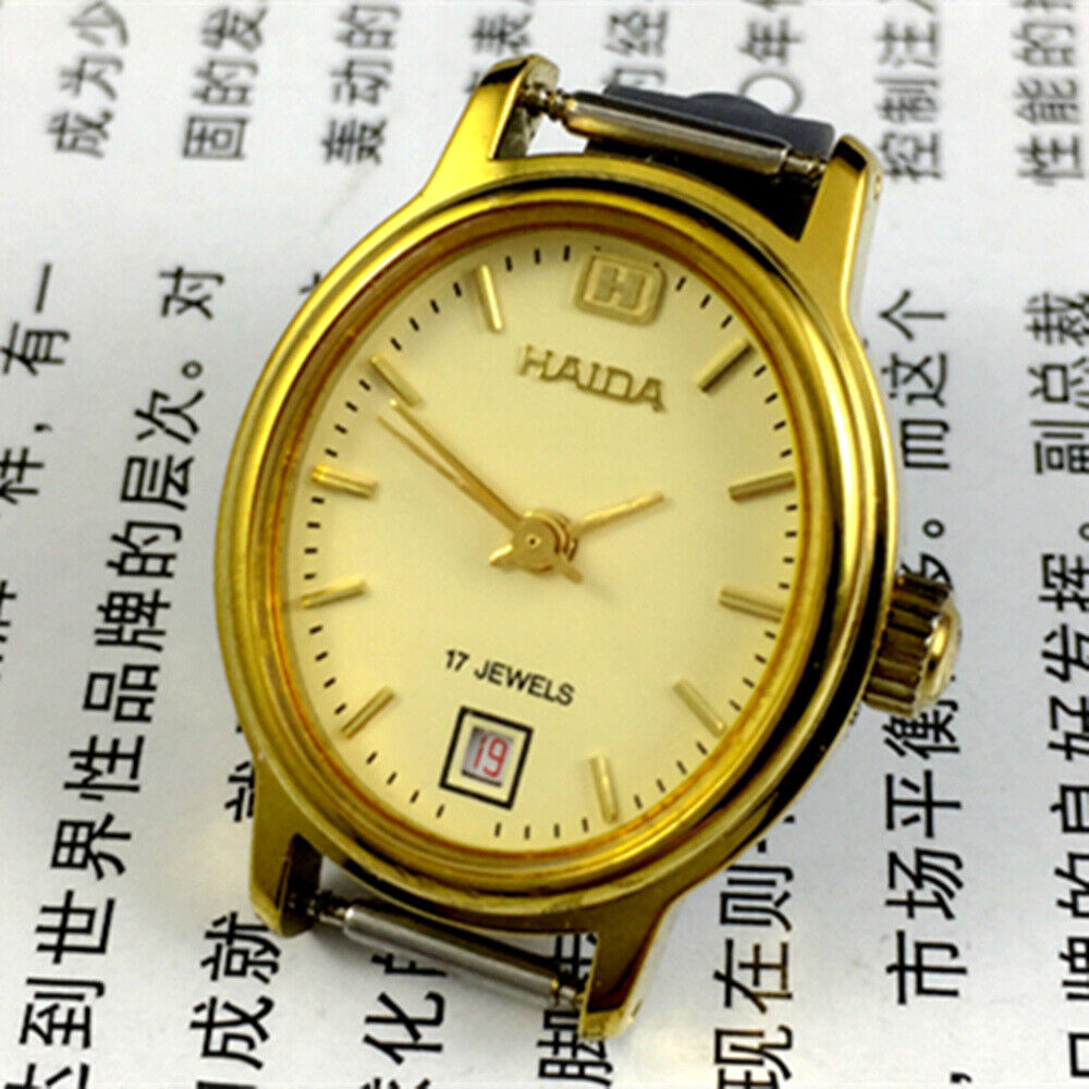 Golden nail oval watch case 23mm for lady mechanical watch with calendar at 6.