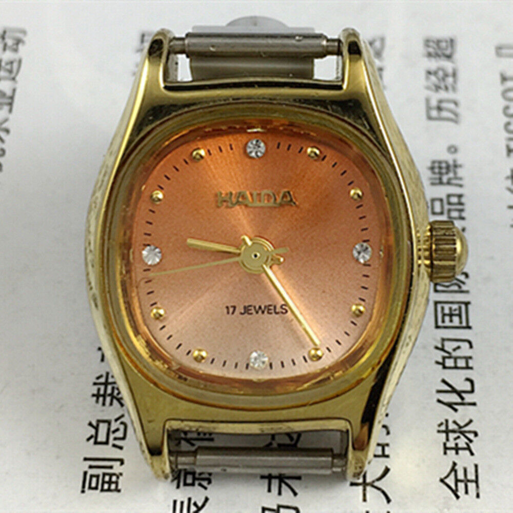 Haida 24mm ladies mechanical watch with golden nail markers and gradient orange dial, 17 jewels.