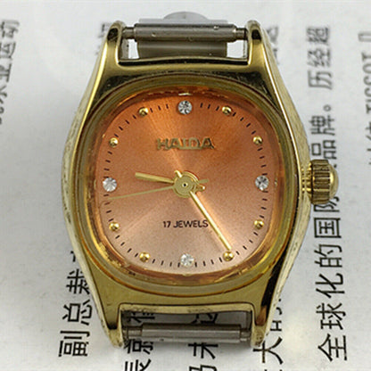 Haida 24mm ladies mechanical watch with golden nail markers and gradient orange dial, 17 jewels.