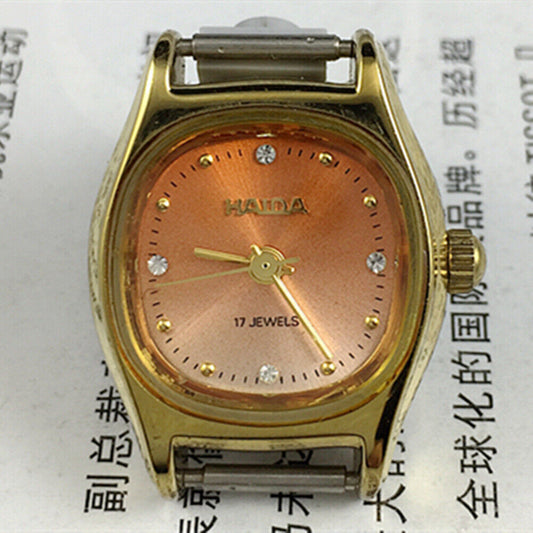 Haida 24mm ladies mechanical watch with golden nail markers and gradient orange dial, 17 jewels.