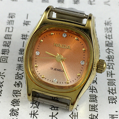 Haida 24mm ladies mechanical watch with golden nail markers and gradient orange dial, 17 jewels, elegant style.