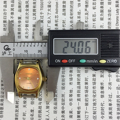Haida 24mm ladies mechanical watch with golden nail markers, gradient orange dial, 17 jewels, elegant design.